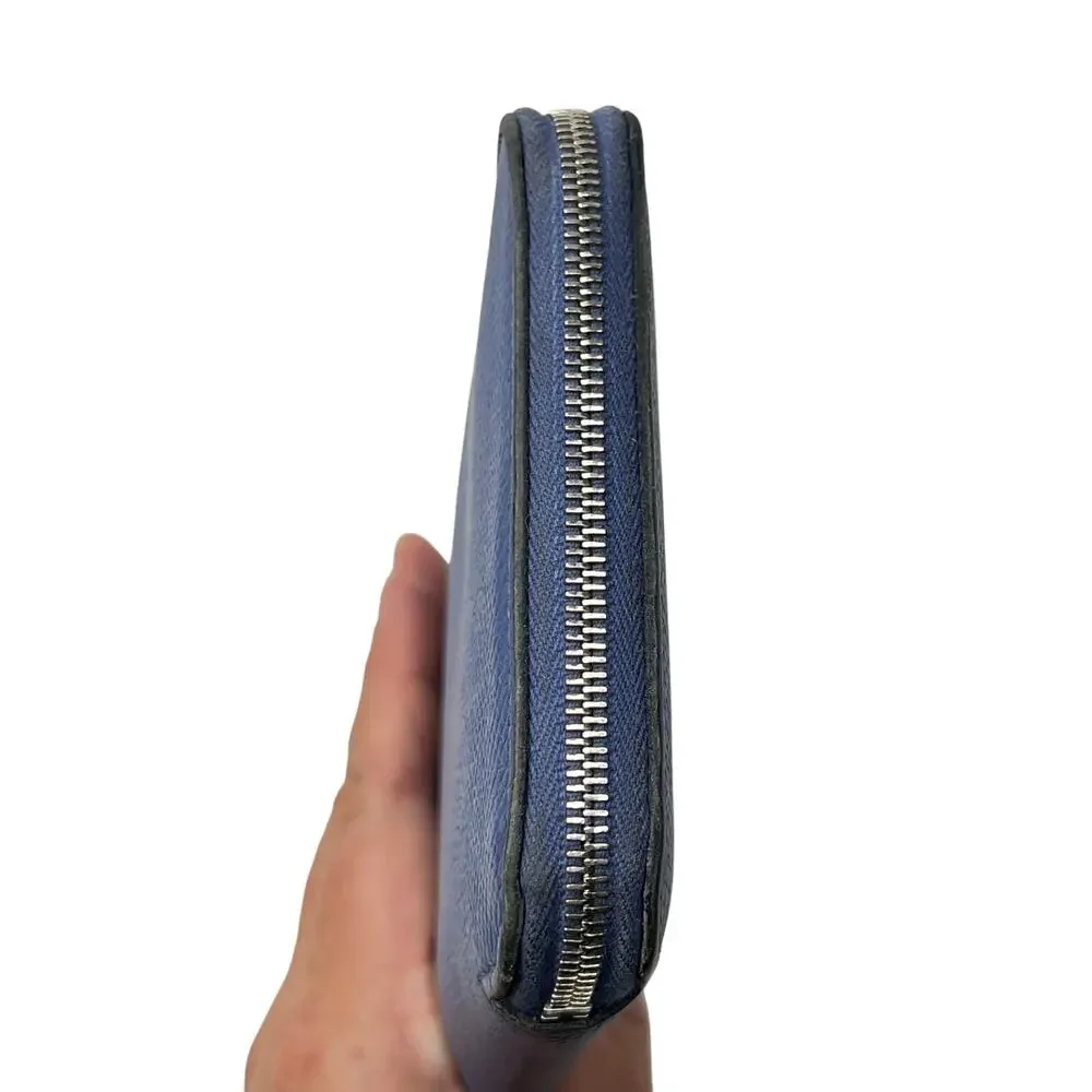 Hermès Blue Epsom Leather Silk In Long Zip Wallet Yellow Interior - Picture 15 of 16